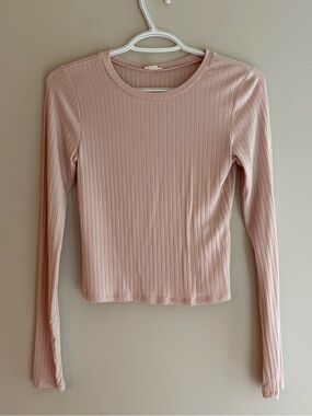 Garage Ribbed Long Sleeve Crop Top - Light Pink